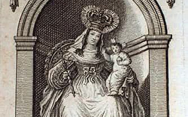 Imagen principal - Detalles de diferentes estampas de la Virgen del Sagrario de Toledo de Cádiz y proyecto de su retablo 