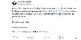 El Rey Felipe VI telefonea a Juanma Moreno para solidarizarse con los afectados por los incendios de Andalucía