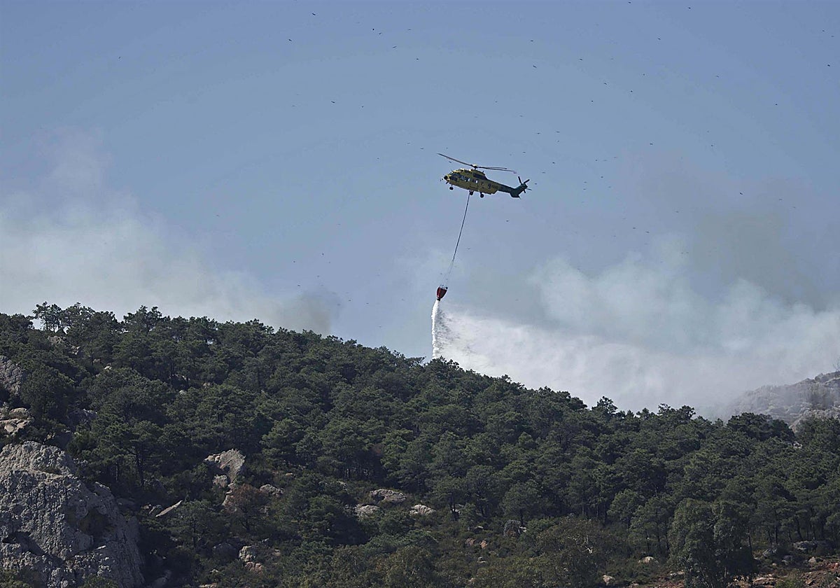 Medios terrestres y aéreos operando en el incendio declarado en el paraje Sierra de la Plata, c