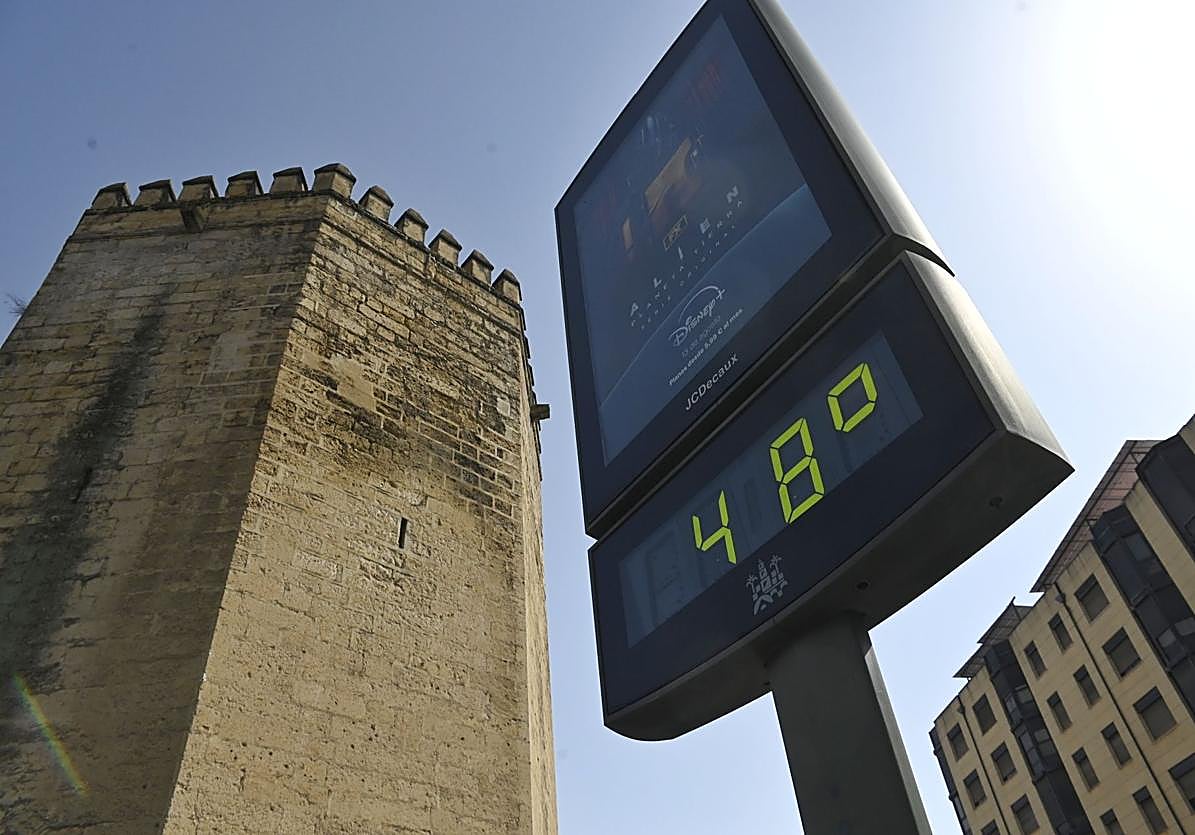 Un termómetro en pleno centro de la capital cordobesa marcaba este domingo 48 grados