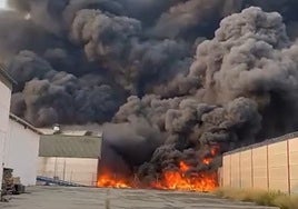 Los bomberos delimitan el incendio que ha arrasado tres naves de reciclaje de plásticos en Yeles
