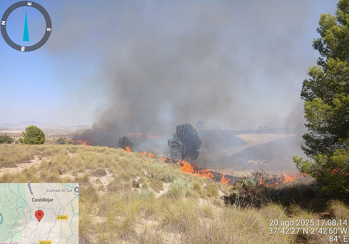 Zona afectada por el fuego, en imagen facilitada por el Plan Infoca