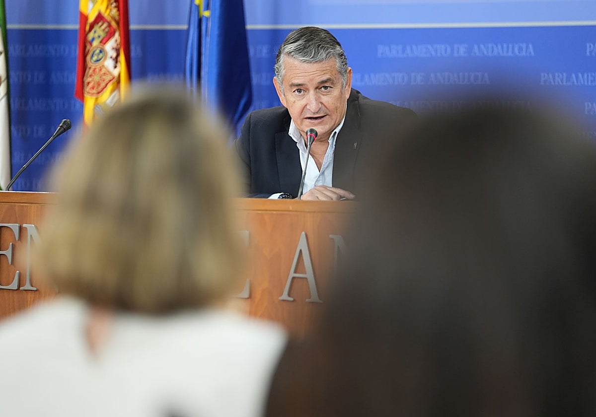 Antonio Danz, en rueda de prensa en el Parlamento de Andalucía.