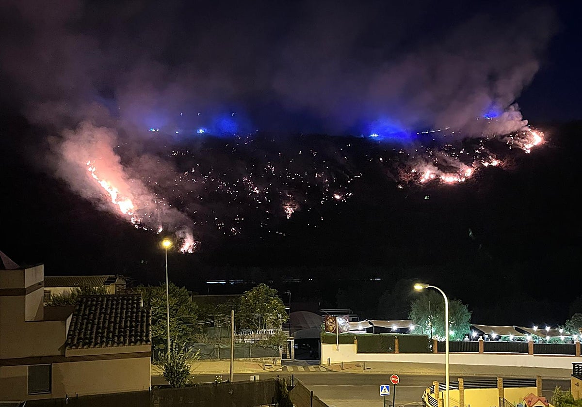 El incendio, visto desde la barriada de Lancha del Genil