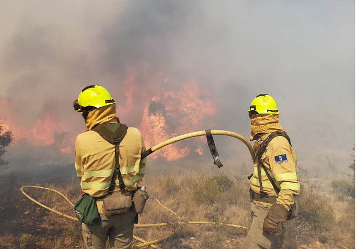 Bomberos forestales de Castilla-La Mancha trabajan en un incendio