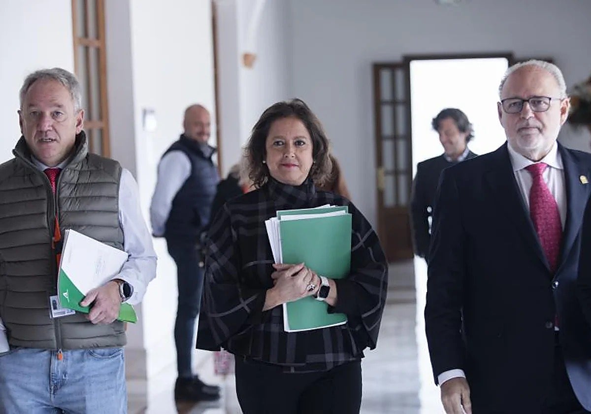 La exconsejera de Salud Catalina García, entre los exgerentes del SAS, Diego Vargas (izquierda) y Miguel Ángel Guzmán