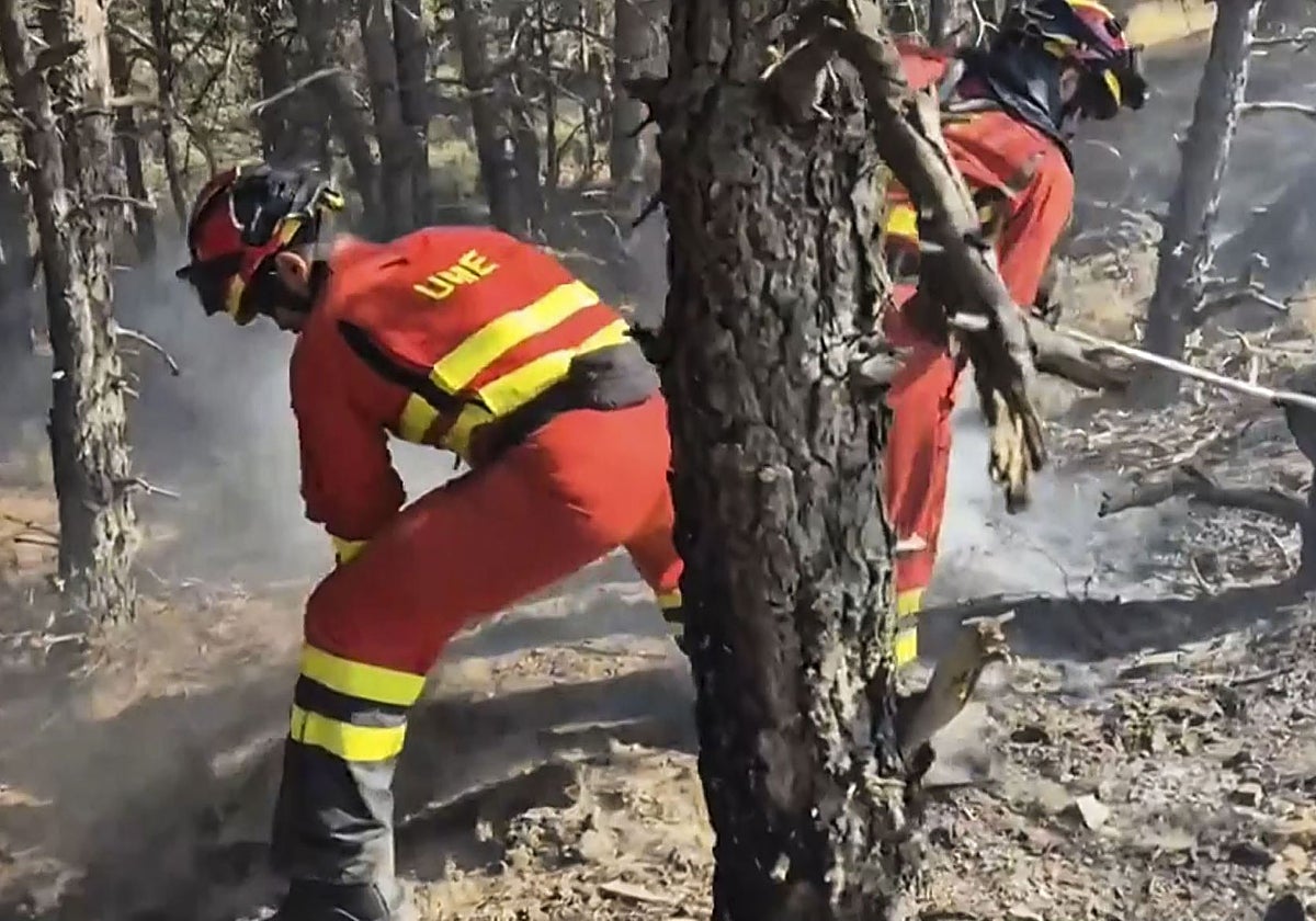 Efectivos de la UME trabajan en las labores de extinción del fuego