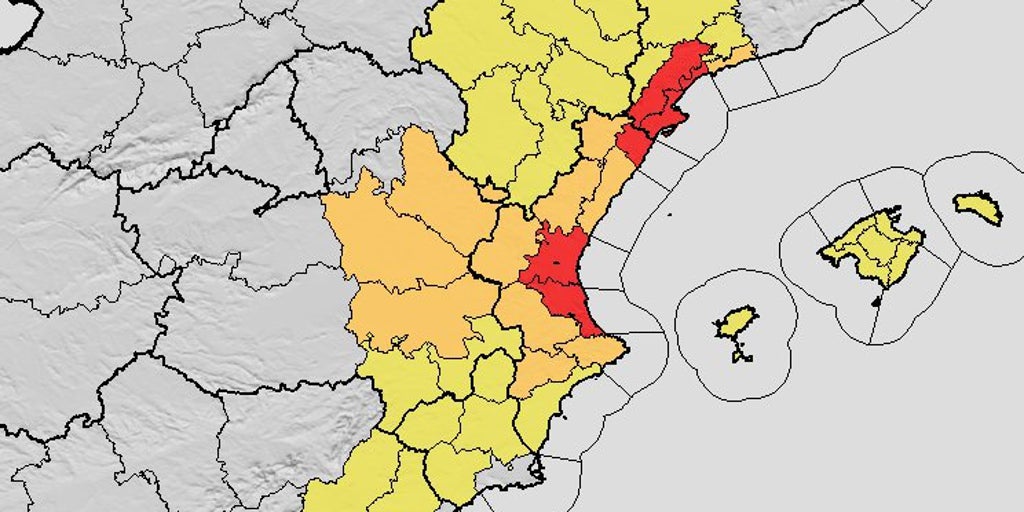 Aemet eleva a nivel rojo el aviso por lluvias en Valencia para este lunes