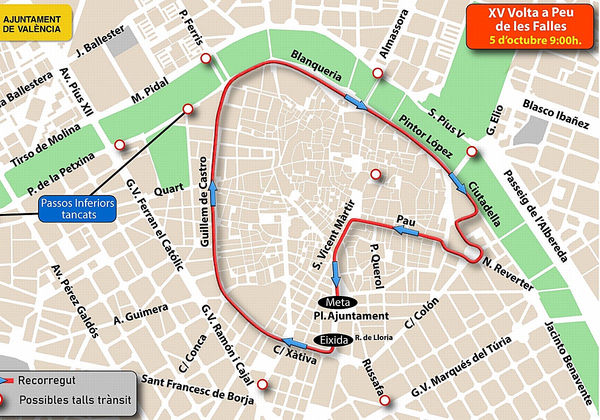 Imagen del mapa del circuito de la Volta a Peu de les Falles de Valencia