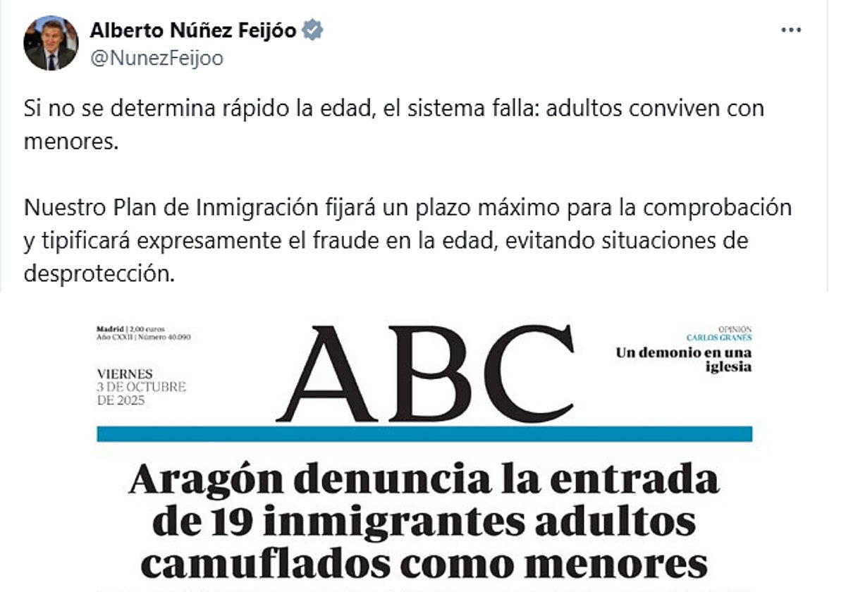 El mensaje publicado en X por Alberto Núñez Feijóo citando la portada de ABC de este viernes