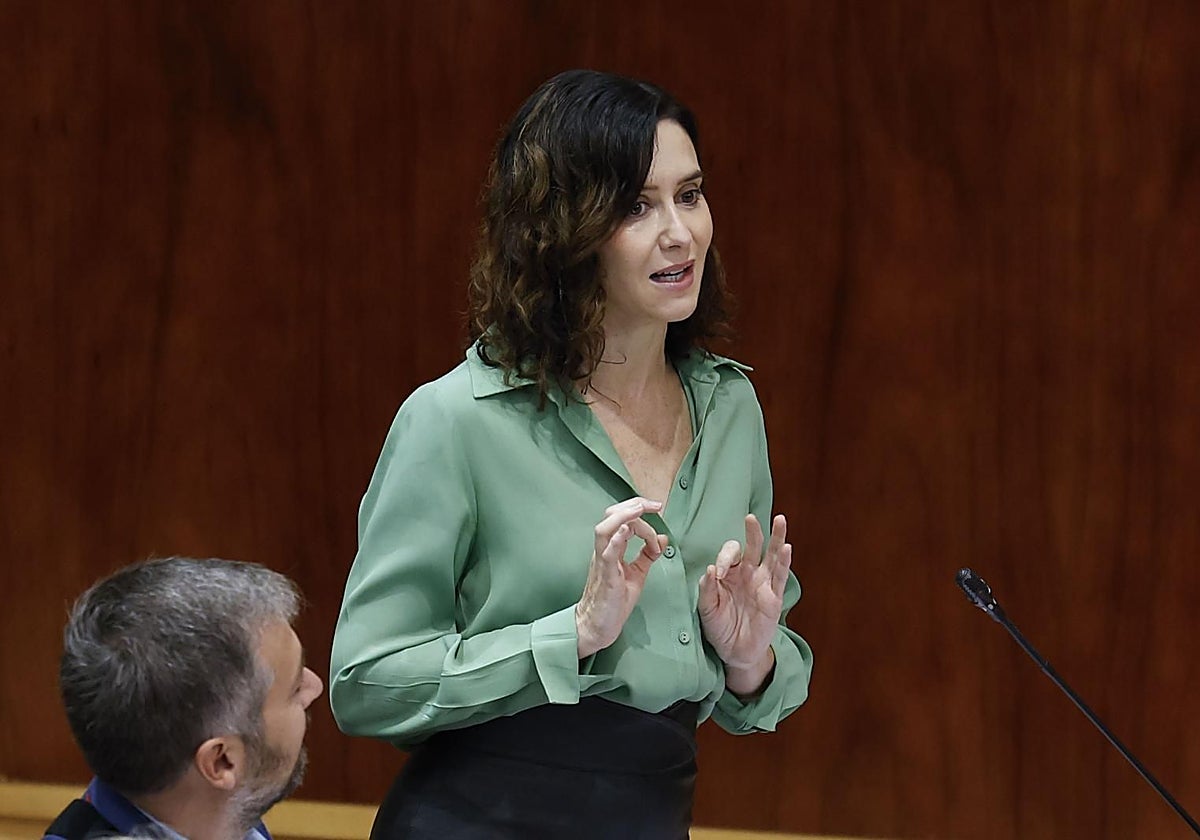 La presidenta Isabel Díaz Ayuso, en el Pleno de la Asamblea de Madrid