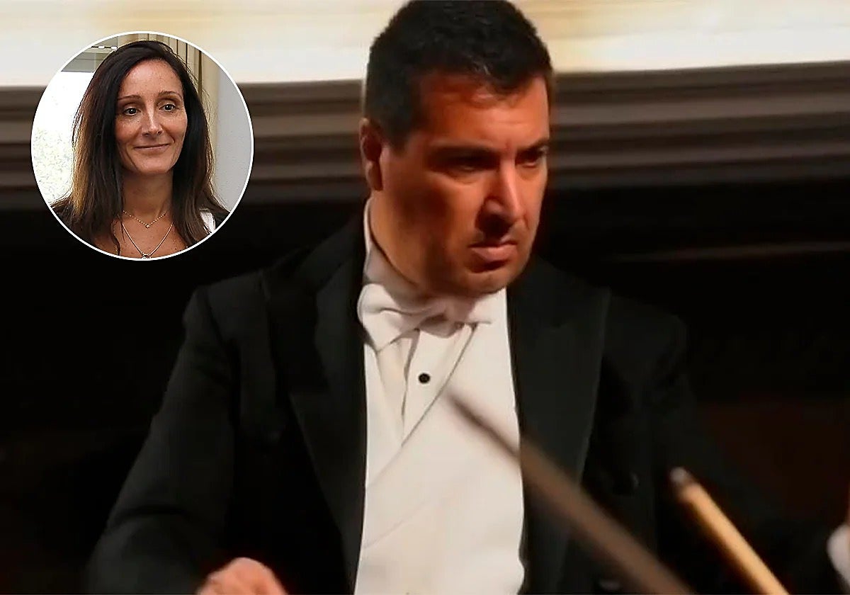 El perito Francisco Javier Torres Simón, dirigiendo una orquesta. Arriba, la juez María Núñez Bolaños