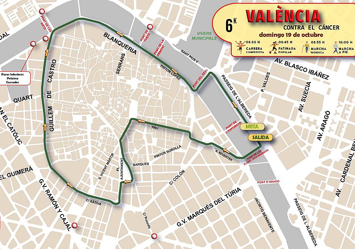 Calles cortadas en Valencia y líneas de la EMT afectadas por la carrera contra el cáncer del domingo 19 de octubre