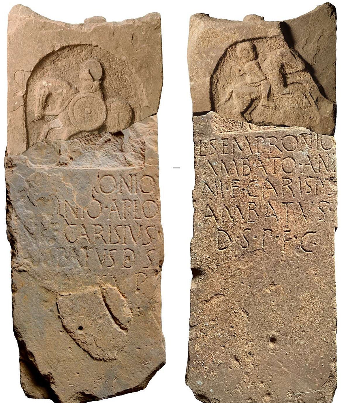 Anverso y reverso de la estela, en reconstrucción virtual