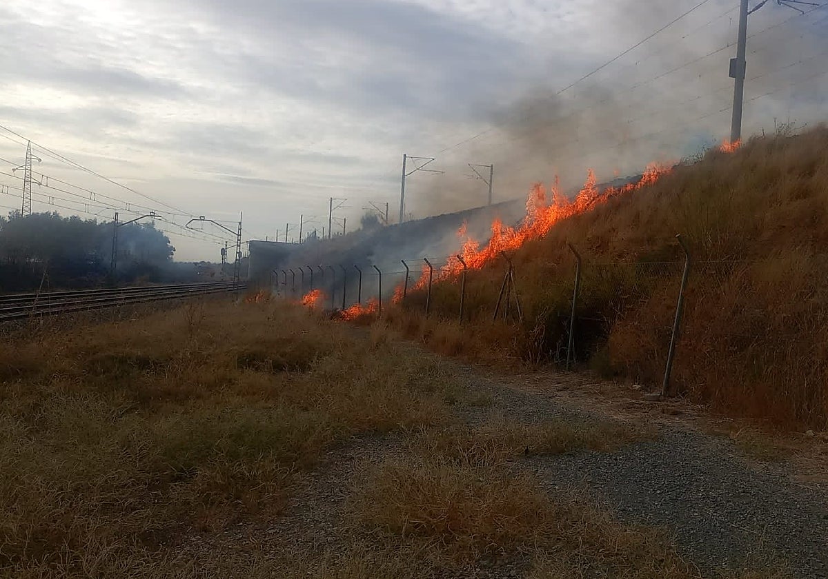 Incendio que impide la circulación de los trenes