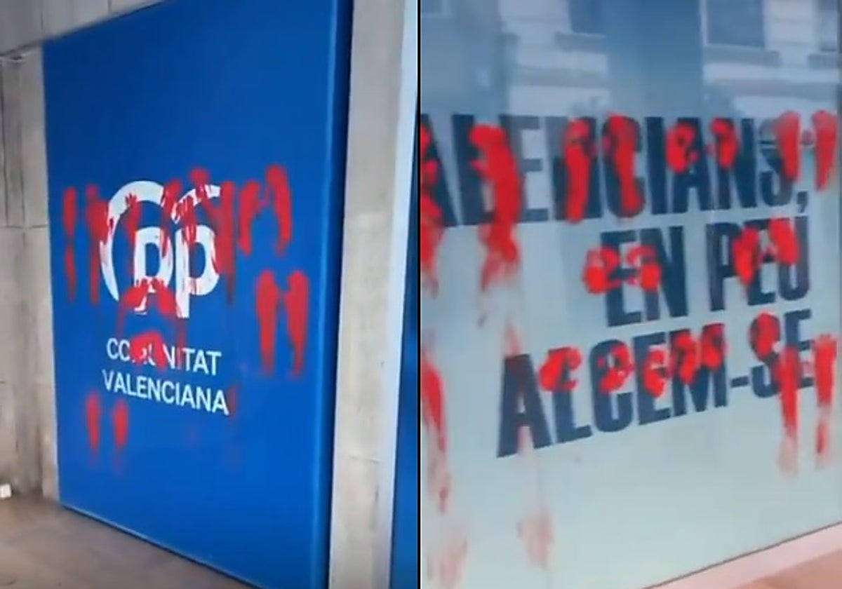 Imágenes de las pintadas en la sede del PP en Valencia
