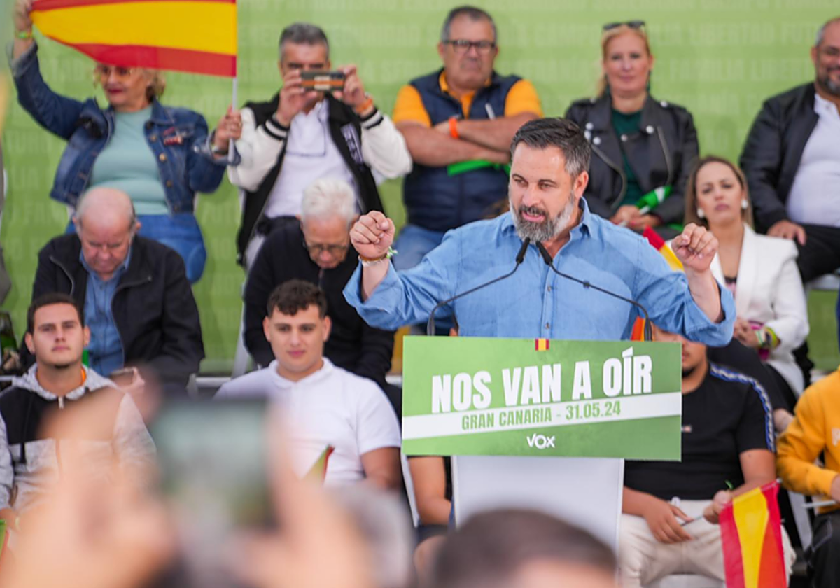 El líder de Vox Santiago Abascal en el acto celebrado  en Las Palmas de Gran Canaria en foto de archivo