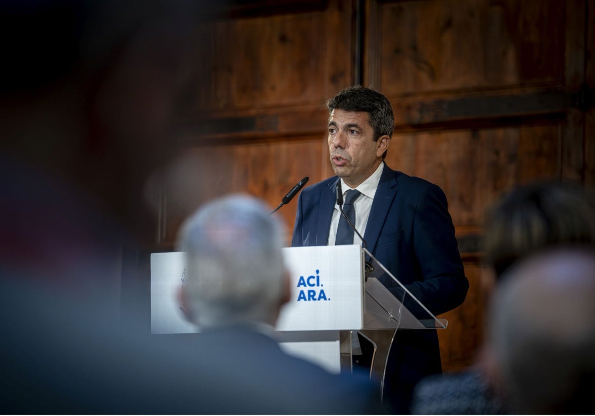 Carlos Mazón, durante su comparecencia en el Palau de la Generalitat