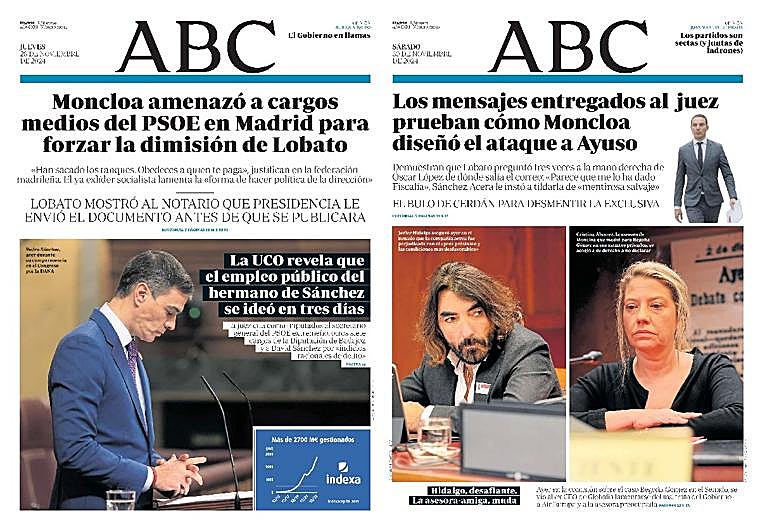 Portadas de ABC del jueves 28 y el sábado 30 de nociembre de 2024