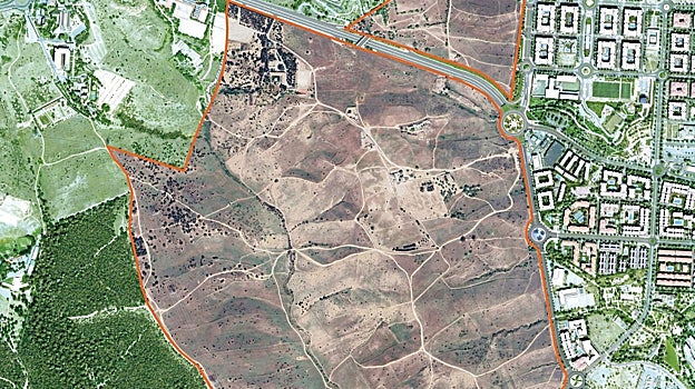 Imagem frontal - Mapa atual da área e recriação do futuro plano do bairro.