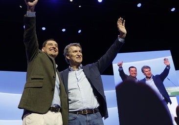 Juanma Moreno y Alberto Núñez Feijóo ayer en la clausura del congreso