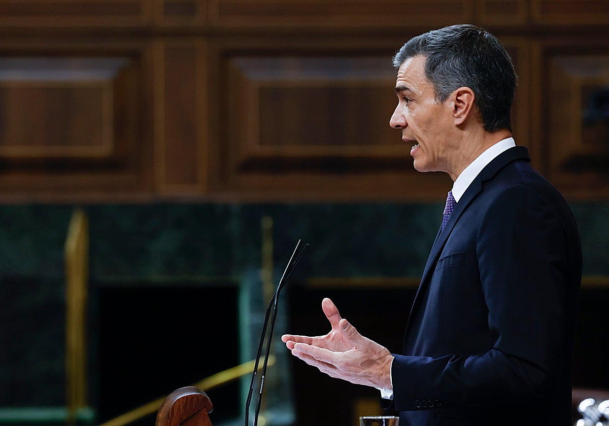 El presidente del Gobierno, Pedro Sánchez, durante su comparecencia este miércoles en el Congreso