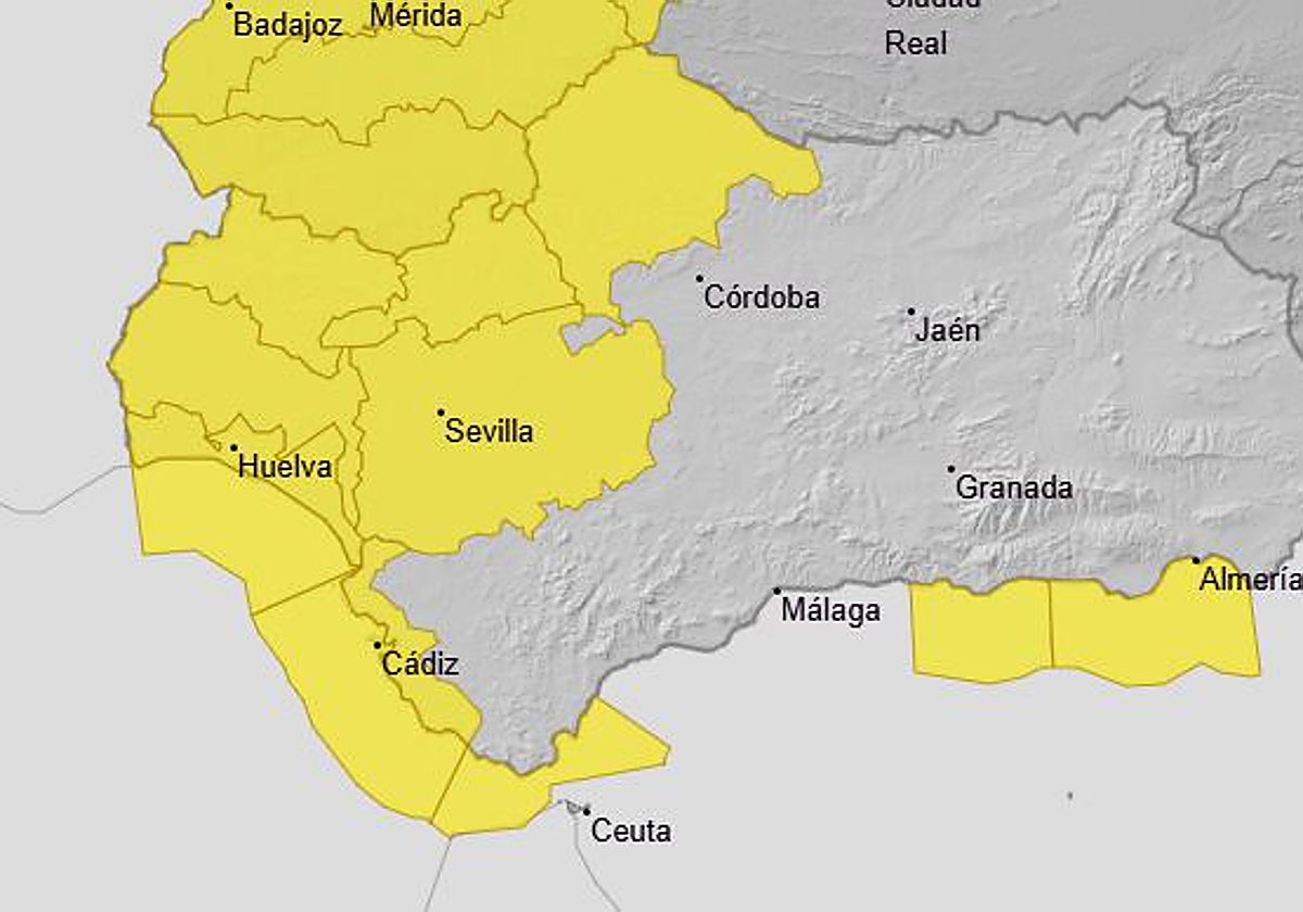 Mapa con los avisos amarillos