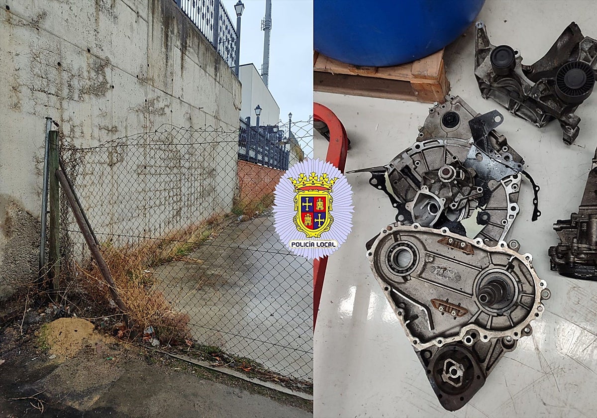 Valla del taller y las piezas robadas