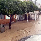 Calles de Nerva anegadas tras una tromba de agua