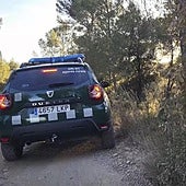 Un coche de los Agentes Rurales en la zona afectada por la peste porcina africana en Collserola (Barcelona)