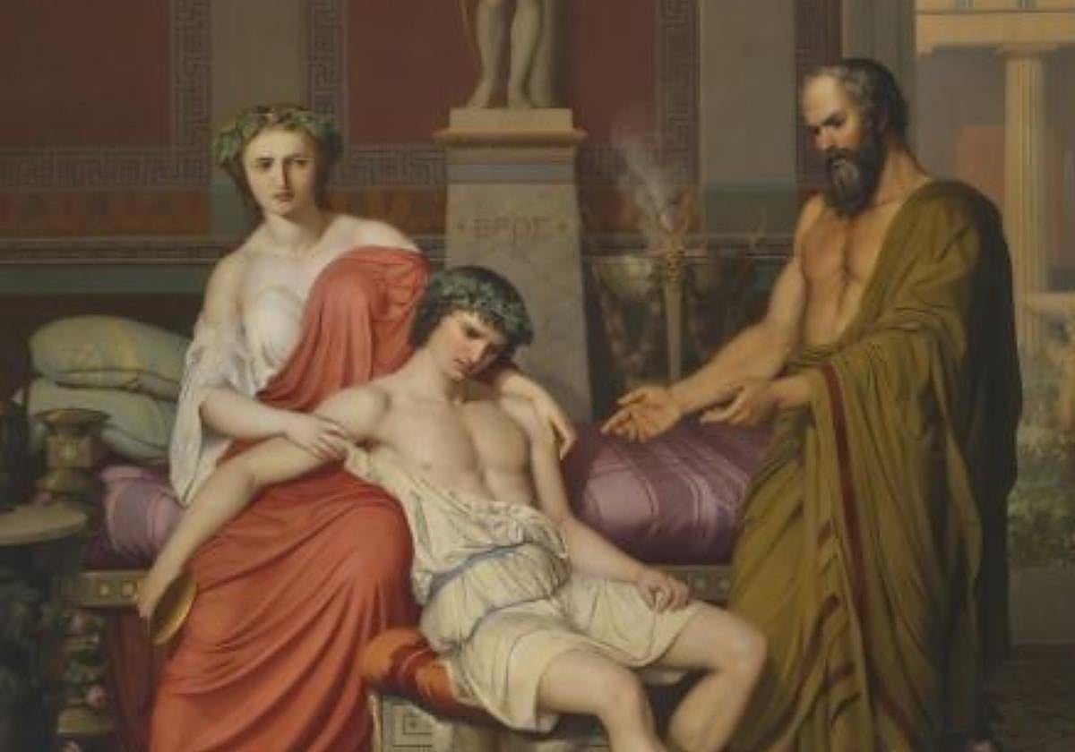 Detalle de la pintura 'Sócrates reprendiendo a Alcibíades en casa de una cortesana', que Germán Hernández Amores pintó en 1857 y custodia el Museo del Prado