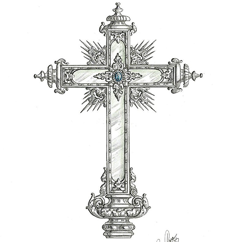 Boceto de la cruz en plata que rematará el simpecado