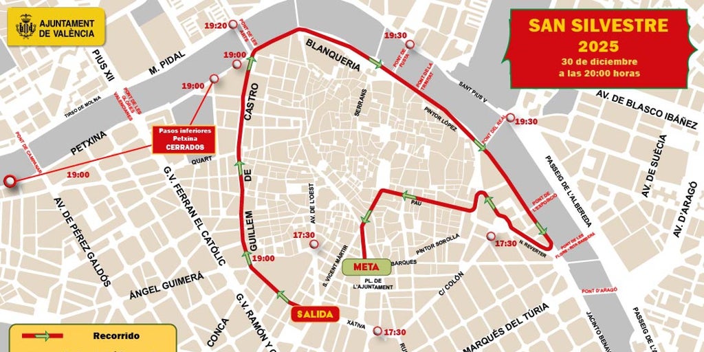 San Silvestre Valencia 2025: horario, recorrido y cortes de tráfico por la carrera