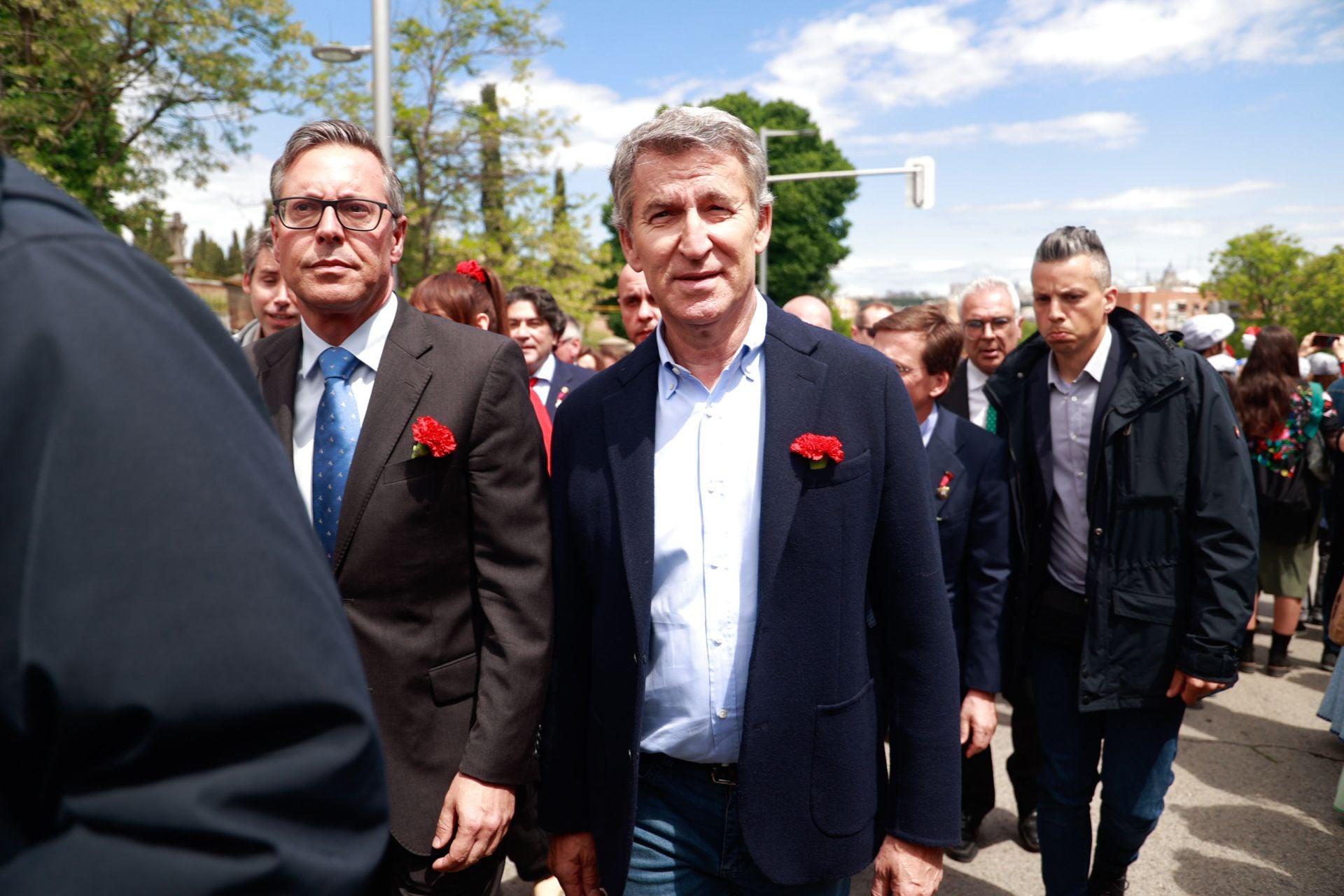 El presidente del Partido Popular, Alberto Núñez Feijóo, en la Pradera de San Isidro