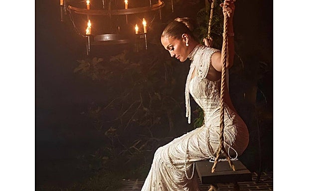 Jennifer Lopez con el segundo vestido del día de su boda
