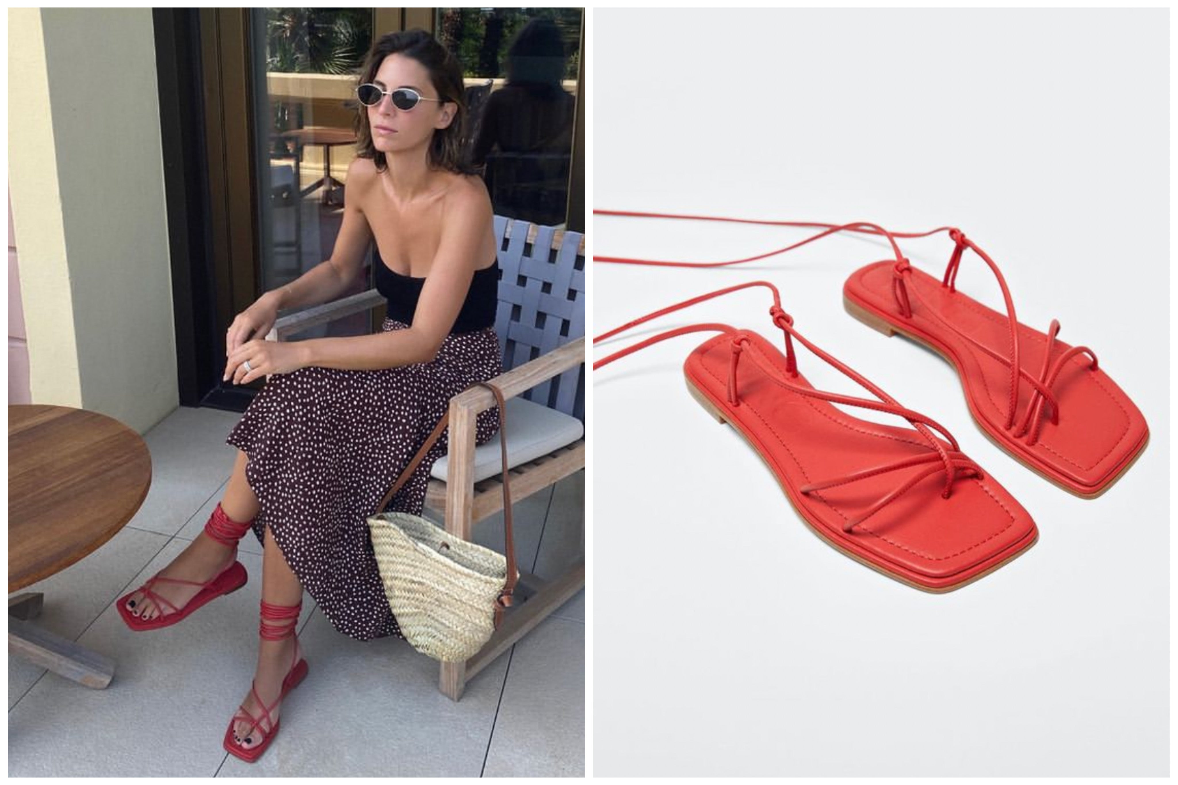 Un básico que no debe faltar en las vacaciones y que han triunfado este verano. Estas sandalias de tiras de Mango son perfectas para lucir con falda (como en la foto) pero son combinables con cualquier tipo de prenda.