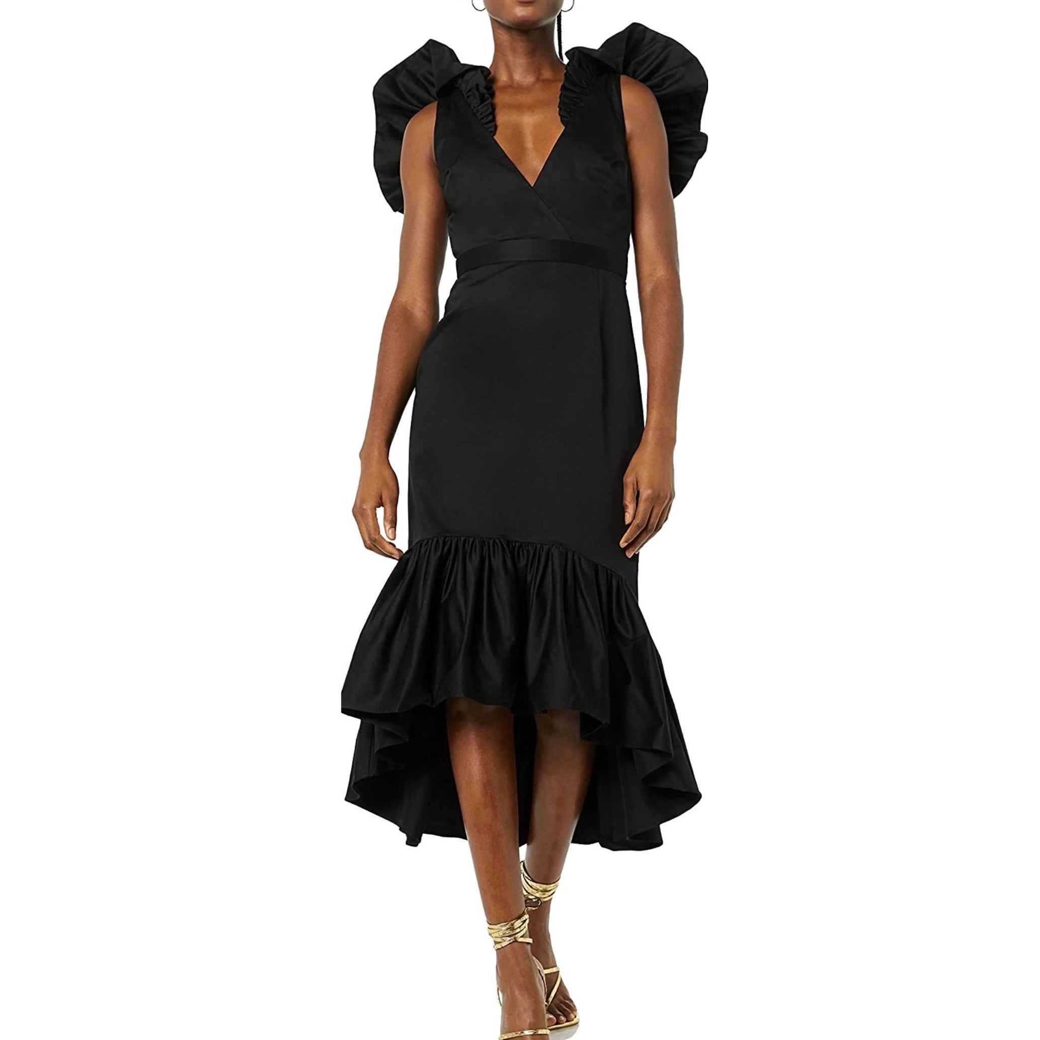 Vestido midi con volante y escote disponible en Amazon Fashion por 84,90 euros.