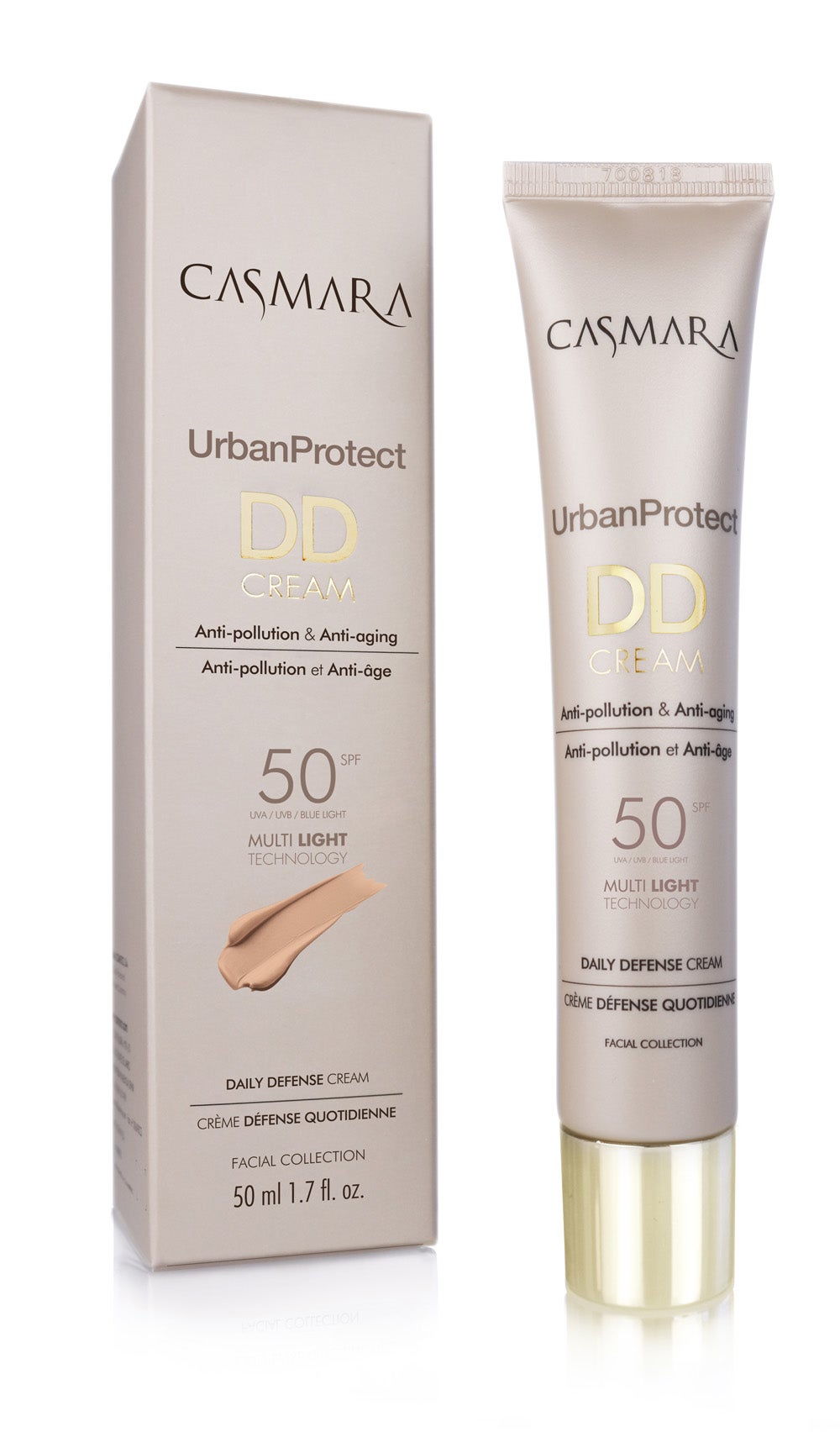 UrbanProtect DD Cream Antipolución y Antiedad SPF 50 de Casmara (31,06 euros). Fórmula multi-protección con un toque de color, disponible en 3 tonos y con dos factores: SPF 30 y SPF 50. Gracias a sus activos antipolución, antiedad y a su innovadora Tecnología Multi Light, esta crema protege y trata la piel al mismo tiempo que unifica el tono con un acabado natural.
