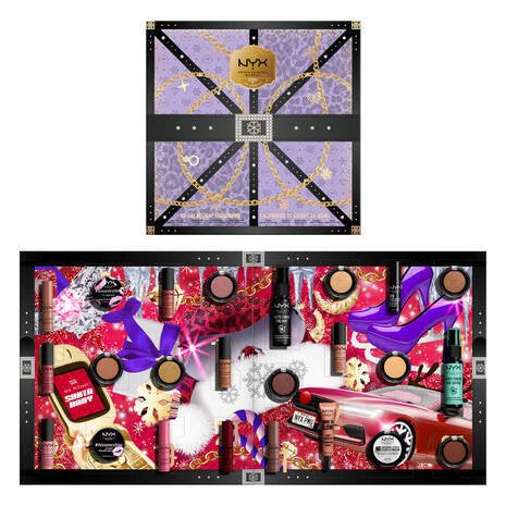Calendario de adviento de NYX Professional Make up (54,95 €). Incluye 24 productos icónicos de la marca desde los labiales más cremosos a las sombras más brillantes.
