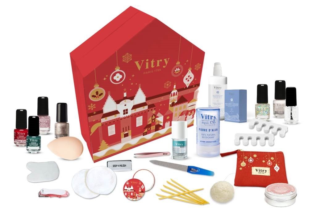 Calendario de adviento de Vitry (83,50 €). Con todo lo necesario para hacer la manicura y pedicura: limas, regenerador de uñas, esmaltes de 7 tonos, cortauñas de bolso, etc.
