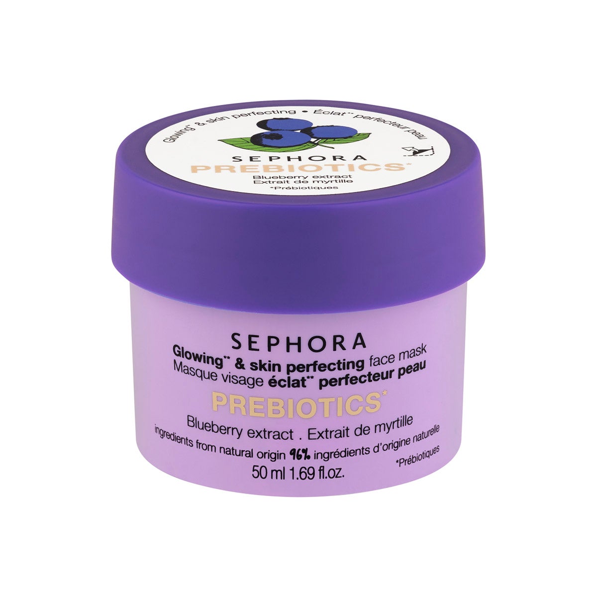 Mascarilla iluminadora y perfeccionadora con prebióticos y extracto de arándano de Sephora Collection (8,99 €, solo en Sephora). Formulada con un 96% de ingredientes naturales, contiene una mezcla de prebióticos que aportan hidratación, a la ver que mejoran la luminosidad de la piel.