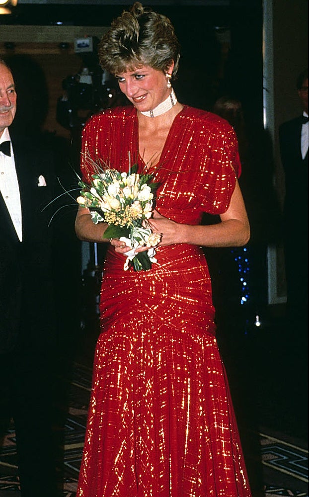 Diana en 1991 con un vestido de Bruce Oldfield.
