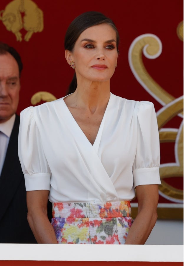 La Reina Letizia durante la ceremonia del Día de las Fuerzas Armadas.