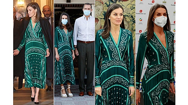 La Reina Letizia en diferentes actos con el vestido de Sandro París