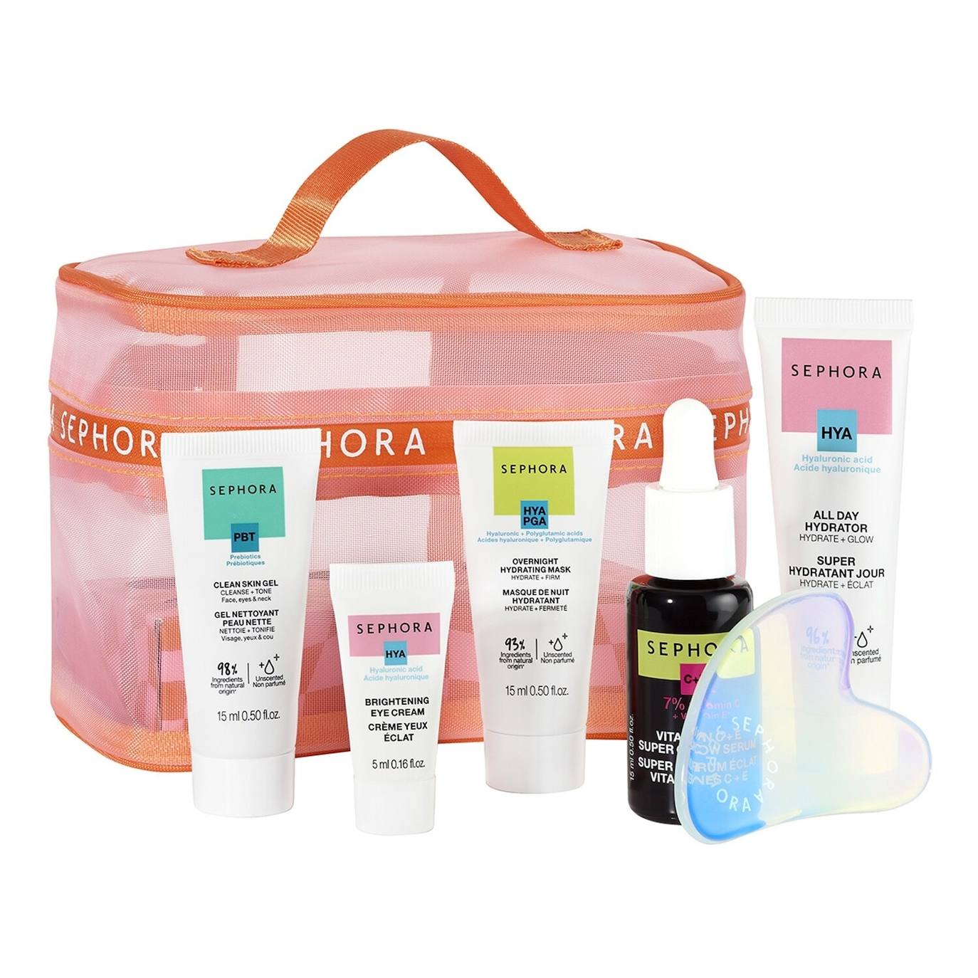 Cofre Mini Manía The Future is Yours de Sephora Collection (34,99 euros). Dentro del neceser, los 6 productos estrella de la gama Good Skincare: todo lo necesario para limpiar, iluminar e hidratar la piel por la mañana y por la noche, así como un gua sha para masajear el rostro y una mascarilla.