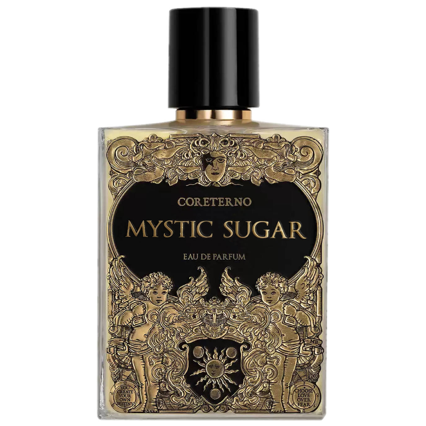 Mystic Sugar Eau de Parfum de Coreterno (149  euros). Fragancia de autor  gourmand con cacao, vainilla, naranja, piña,  flor de almendro, jazmín y notas de jengibre, cardamomo y haba tonka. Todos los perfumes de esta firma italiana se inspiran en el mundo del rock and roll, el pop y el underground de los años 70, junto con la pasión por las obras maestras del arte clásico caídas en el olvido, recuperadas y proyectadas hacia un futuro que tiene un alma rebelde, impregnada de esperanza y positividad.