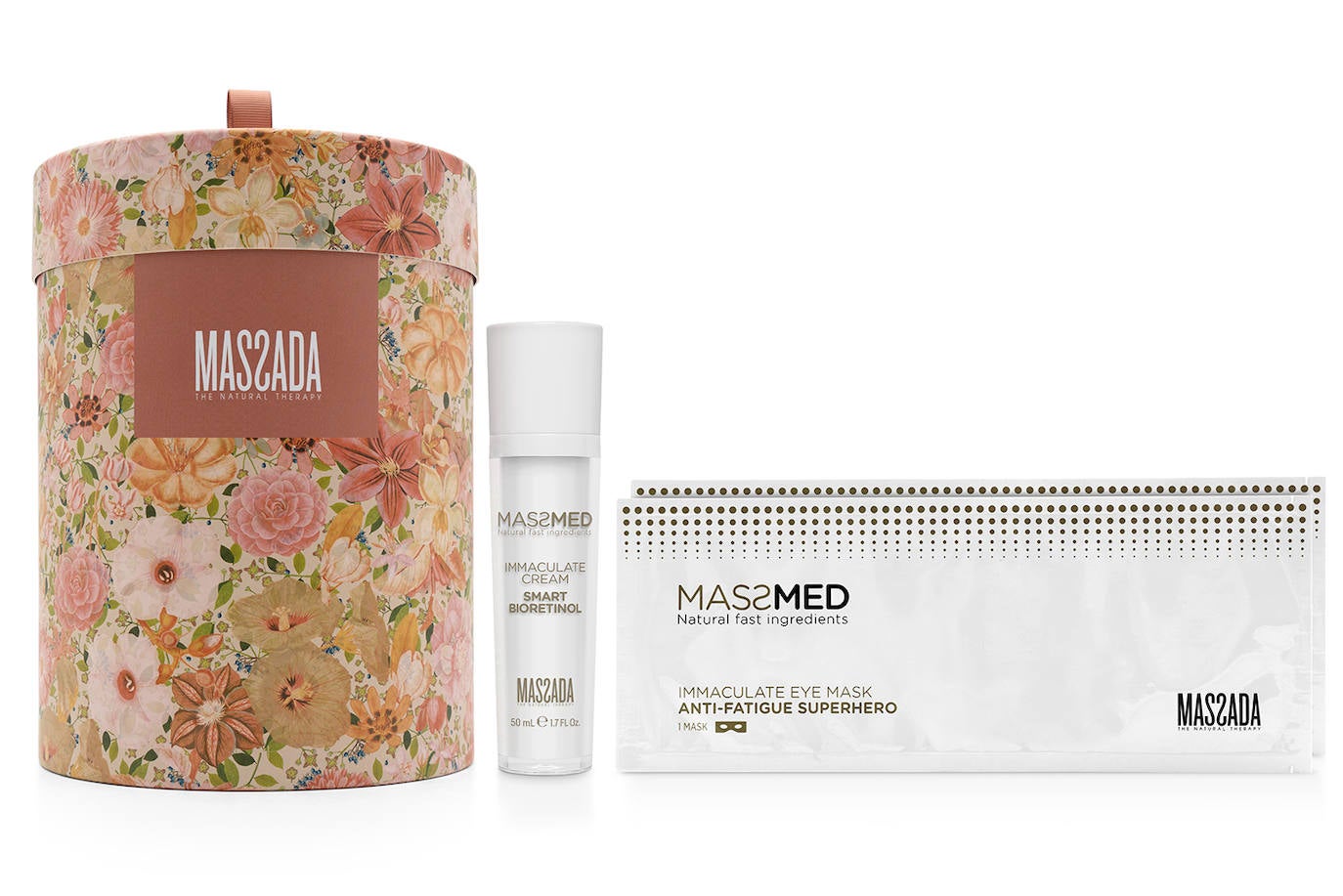 Cofre Massmed Immaculated Skin de Massda (89,90 euros). Esta bonita caja que podrás reutilizar, contiene Immaculate Cream Smart Bioretinol (50 ml) y Immaculate Eye mask Anti-fatigue Superhero.