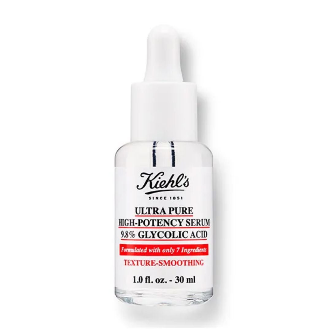Sérum con ácido glicólico Ultra Pure Hing-Potency de Kiehl's (24,70 euros en Druni). Sérum con ácido glicólico concentrado al 9,8% y formulado con tan solo 7 ingredientes, que suaviza visiblemente la textura de la piel y aumenta su luminosidad.