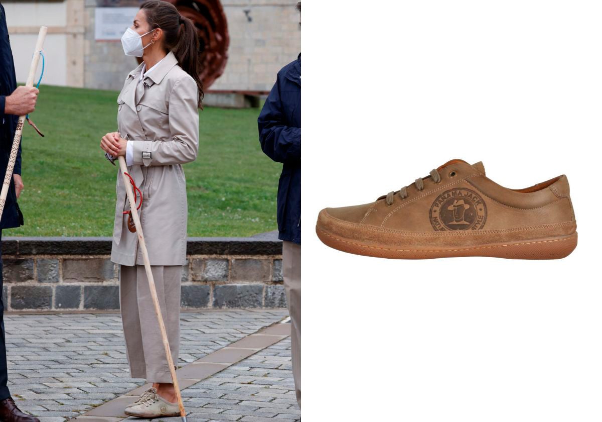 En Roncesvalles, combinó una gabardina con unas zapatillas de la marca Panama Jack. El modelo Iker, que ya no se encuentra disponible, tenía un precio de unos 140 euros. 