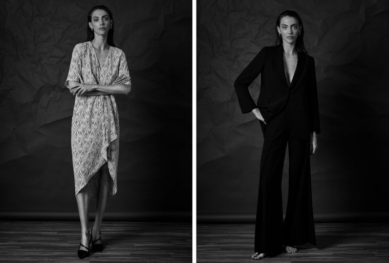 Neus Bermejo con dos looks de temporada de la colección 'Icónicos', de Roberto Verino